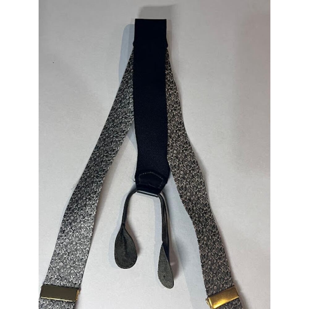 Vintage Silk Suspenders Braces Gray Black Leather Fully Expandable